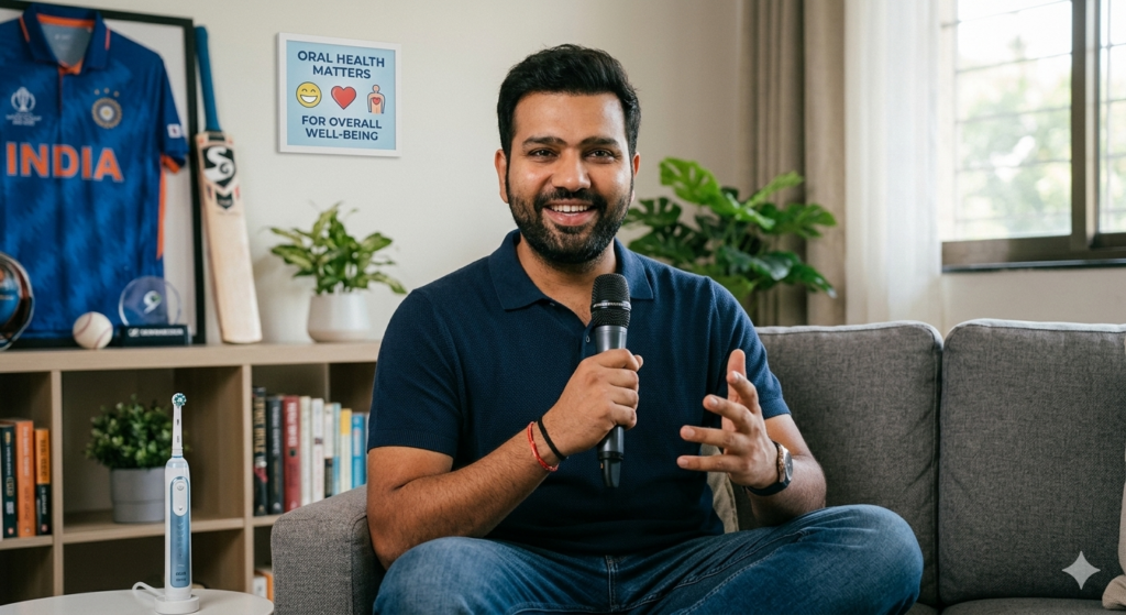 Rohit Sharma promoting oral health awareness and hygiene