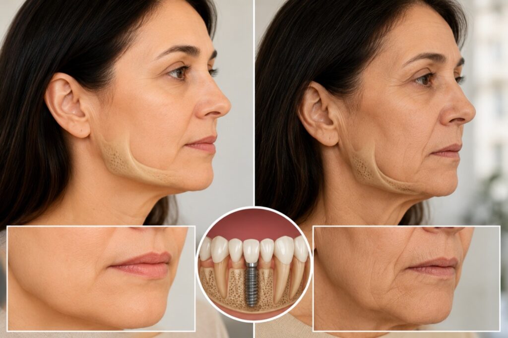 Facial changes caused by missing tooth and jawbone loss over time