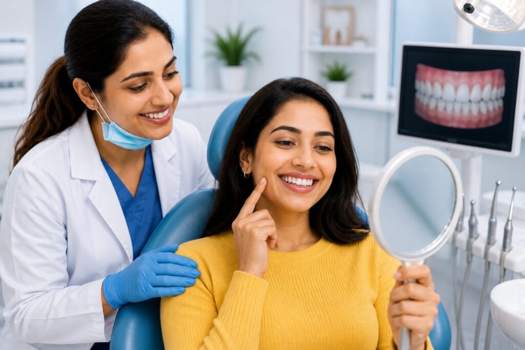 Person accidentally biting their cheek due to crooked teeth and misaligned bite