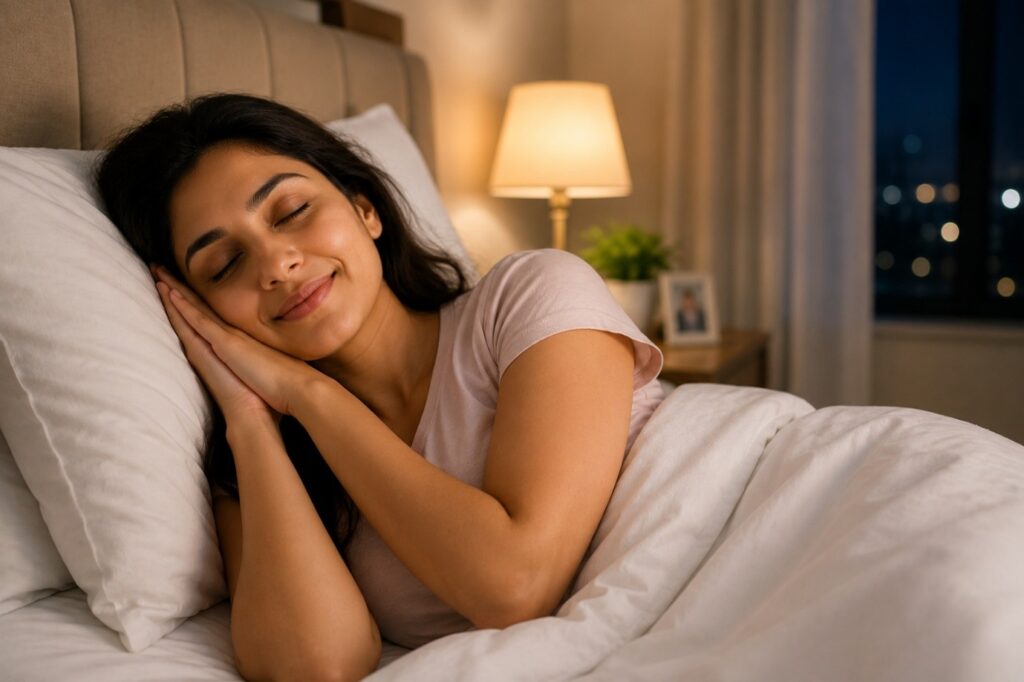 Person lying awake at night suffering from severe tooth pain and discomfort